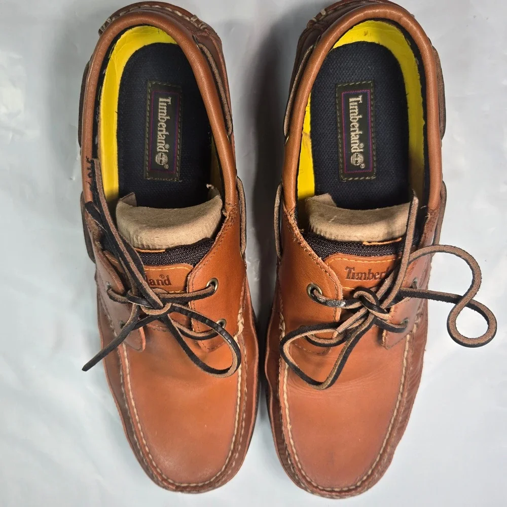Timberland Mens Brown Leather Boat Shoes 2-Eye Loafers 70524 3883 Size 12M